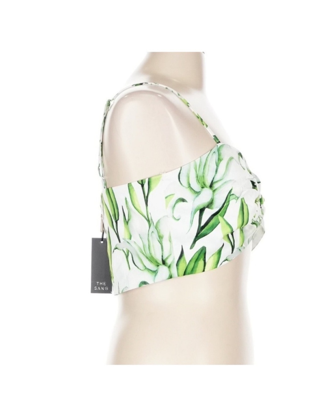 The Sang Tropical Leaf Print Cutout Crop Top Green White Vacation Resort L NWT - Picture 3 of 6